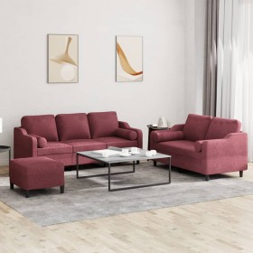 Three-piece sofa set with red wine fabric cushions by , Sofas - Ref: Foro24-3201864, Price: 624,46 €, Discount: %