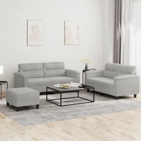 Dreiteiliges Sofaset mit Kissen aus hellgrauer Mikrofaser. von , Sofas - Ref: Foro24-3202321, Preis: 559,09 €, Rabatt: %