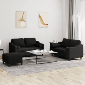 Three-piece sofa set with black fabric cushions by , Sofas - Ref: Foro24-3201830, Price: 546,99 €, Discount: %