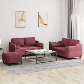 Three-piece sofa set with red wine fabric cushions by , Sofas - Ref: Foro24-3201832, Price: 533,80 €, Discount: %