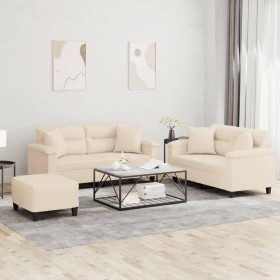 Sofagarnitur mit 3-teiligen Kissen aus beiger Mikrofaser. von , Sofas - Ref: Foro24-3202337, Preis: 545,99 €, Rabatt: %