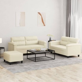 Sofagarnitur mit 3-teiligen Kissen aus cremefarbenem Kunstleder. von , Sofas - Ref: Foro24-3202368, Preis: 530,33 €, Rabatt: %