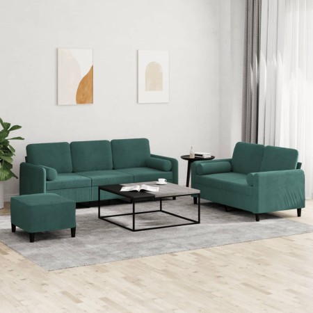 Set of sofas with 3 dark green velvet cushions by , Sofas - Ref: Foro24-3202046, Price: 615,54 €, Discount: %