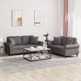 2-piece gray faux leather sofa set with cushions by , Sofas - Ref: Foro24-3202162, Price: 509,99 €, Discount: %