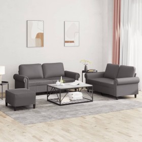 Sofagarnitur mit 3-teiligen Kissen aus grauem Kunstleder. von , Sofas - Ref: Foro24-3202157, Preis: 526,86 €, Rabatt: %