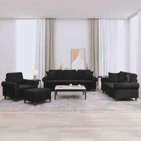 4-piece black velvet sofa set with cushions by , Sofas - Ref: Foro24-3202205, Price: 785,99 €, Discount: %