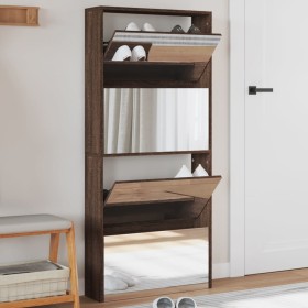 Shoe cabinet with mirror 4 levels brown oak 63x17x134 cm by , Shoe racks and shoe organizers - Ref: Foro24-3228279, Price: 14...