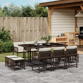 Garten-Essgruppe 11-teilig mit braunen Kunststoff-Rattan-Kissen. von , Gartensets - Ref: Foro24-3211509, Preis: 517,99 €, Rab...