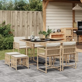 Garten-Essgruppe 9-teilig mit Kissen aus synthetischem Rattan in Beige. von , Gartensets - Ref: Foro24-3211498, Preis: 363,24...