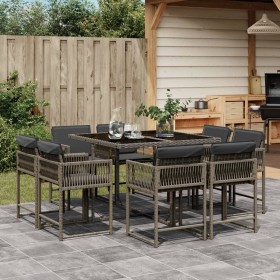 Garden dining set 9 pieces and gray synthetic rattan cushions by , Garden sets - Ref: Foro24-3211556, Price: 461,99 €, Discou...