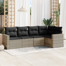 Gartensofa-Set und Kissen, 5-teilig, aus hellem grauem Kunststoff-Rattan. von , Gartensets - Ref: Foro24-3218922, Preis: 399,...