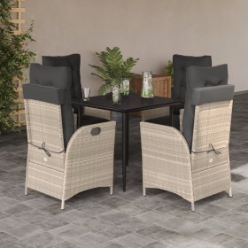 Garden dining set 5 pieces with light gray synthetic rattan cushions by , Garden sets - Ref: Foro24-3213463, Price: 624,99 €,...