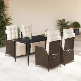 Set comedor de jardín 5 piezas y cojines ratán sintético marrón de , Conjuntos de jardín - Ref: Foro24-3213409, Precio: 674,9...