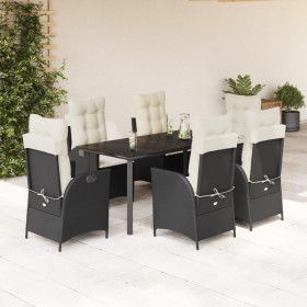 Set de comedor de jardín 7 pzas y cojines ratán sintético negro de , Conjuntos de jardín - Ref: Foro24-3213170, Precio: 899,9...