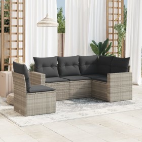 Gartensofa-Set und Kissen, 5-teilig, aus hellem grauem Kunststoff-Rattan. von , Gartensets - Ref: Foro24-3218962, Preis: 382,...