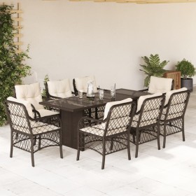 Garden dining set 9 pieces and brown synthetic rattan cushions by , Garden sets - Ref: Foro24-3212059, Price: 936,10 €, Disco...