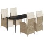 Set comedor de jardín 5 pzas con cojines ratán sintético beige de , Conjuntos de jardín - Ref: Foro24-3213437, Precio: 675,99...