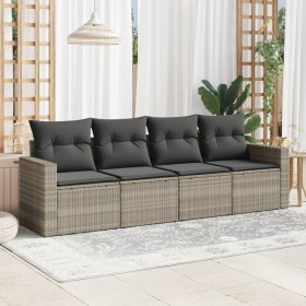 Garden sofa set 4 pieces with gray synthetic rattan cushions by , Garden sets - Ref: Foro24-3218672, Price: 303,96 €, Discoun...