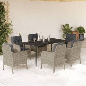 Garden dining set 7 pieces and light gray synthetic rattan cushions by , Garden sets - Ref: Foro24-3211994, Price: 728,99 €, ...