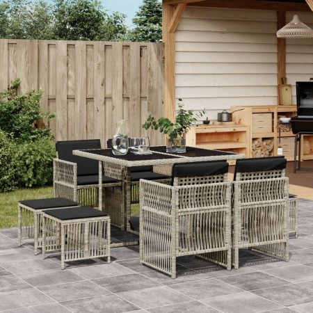 Garden dining set 9 pieces with light gray synthetic rattan cushions by , Garden sets - Ref: Foro24-3210959, Price: 394,54 €,...