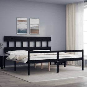 Double bed for seniors with black solid wood headboard by vidaXL, Beds and slatted bases - Ref: Foro24-3195435, Price: 160,99...