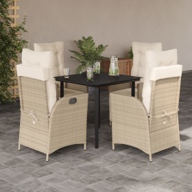 Garten-Essgruppe 5-teilig mit Kissen aus synthetischem Rattan in Beige. von , Gartensets - Ref: Foro24-3213442, Preis: 593,99...