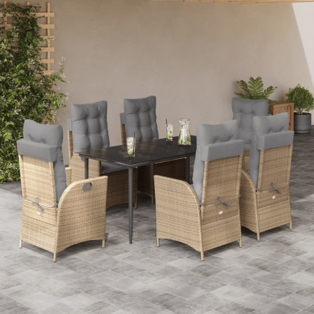 Garten-Essgruppe 7-teilig mit Kissen aus synthetischem Rattan in Beige. von , Gartensets - Ref: Foro24-3213260, Preis: 893,99...