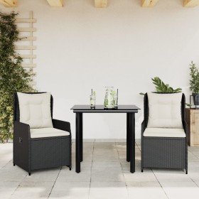 3-teiliges Garten-Esszimmer-Set mit Kissen synthetisches Rattan schwarz von , Gartensets - Ref: Foro24-3262833, Preis: 276,99...