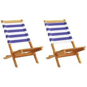 Garden chairs 2 units solid acacia wood and blue white fabric by , Garden chairs - Ref: Foro24-367695, Price: 107,87 €, Disco...