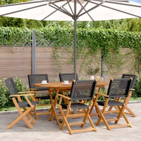 Folding garden chairs 6 pcs solid wood and black PE rattan by , Garden chairs - Ref: Foro24-3214557, Price: 356,65 €, Discoun...