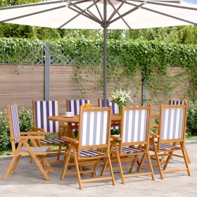 Reclining garden chairs 8 units solid wood blue white fabric by , Garden chairs - Ref: Foro24-3214555, Price: 563,99 €, Disco...