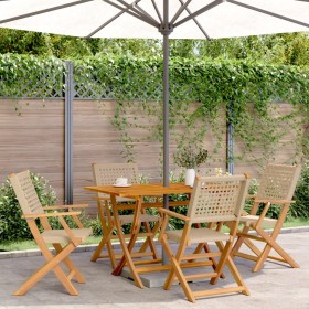 Folding garden chairs 4 pcs solid wood and beige PE rattan by , Garden chairs - Ref: Foro24-3214562, Price: 270,17 €, Discoun...