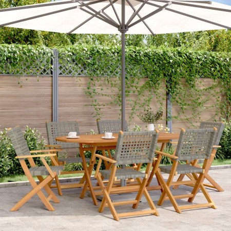 Folding garden chairs 6 pcs solid wood and gray PE rattan by , Garden chairs - Ref: Foro24-3214560, Price: 401,84 €, Discount: %