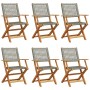 Folding garden chairs 6 pcs solid wood and gray PE rattan by , Garden chairs - Ref: Foro24-3214560, Price: 401,84 €, Discount: %