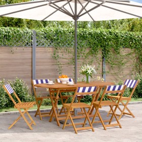 Folding garden chairs 6 pcs solid wood blue white fabric by , Garden chairs - Ref: Foro24-3214626, Price: 242,99 €, Discount: %