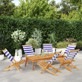 Folding garden chairs 6 pcs solid wood blue white fabric by , Garden chairs - Ref: Foro24-3214653, Price: 302,99 €, Discount: %