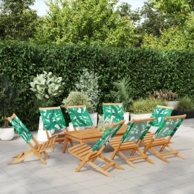 Reclining garden chairs, 8 units, solid wood and green fabric. by , Garden chairs - Ref: Foro24-3214651, Price: 402,99 €, Dis...