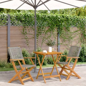 3-teiliges Bistro-Set aus grauem PE-Rattan und Massivholz von , Gartensets - Ref: Foro24-3281803, Preis: 194,28 €, Rabatt: %