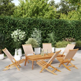 Folding garden chairs 4 pcs solid wood and beige fabric by , Garden chairs - Ref: Foro24-3214647, Price: 303,53 €, Discount: %