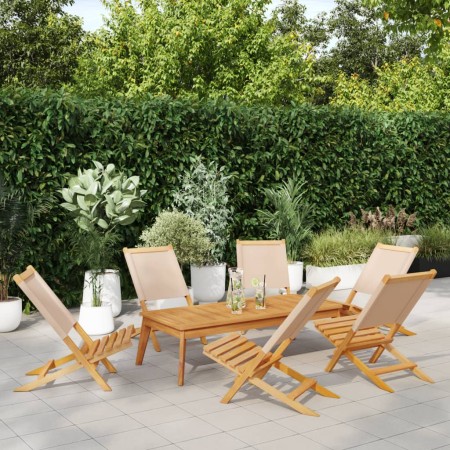 Folding garden chairs 4 pcs solid wood and beige fabric by , Garden chairs - Ref: Foro24-3214647, Price: 303,95 €, Discount: %