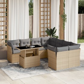 Gartensofa-Set, 9-teilig, mit Kissen, aus synthetischem Rattan in Beige. von , Gartensets - Ref: Foro24-3266429, Preis: 629,2...