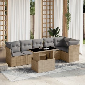 Gartensofagarnitur 7-teilig mit Kissen aus synthetischem Rattan in Beige. von , Gartensets - Ref: Foro24-3266599, Preis: 520,...