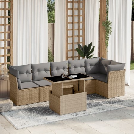 Set of 7-piece garden sofas and beige synthetic rattan cushions by , Garden sets - Ref: Foro24-3266599, Price: 520,72 €, Disc...