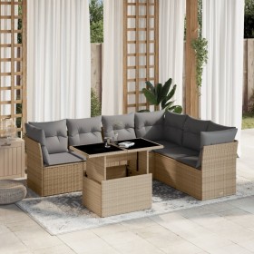 Gartensofagarnitur 7-teilig mit Kissen aus synthetischem Rattan in Beige. von , Gartensets - Ref: Foro24-3266609, Preis: 520,...