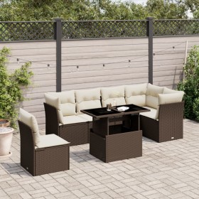 7-piece garden sofa set with brown PE rattan cushions by , Garden sets - Ref: Foro24-3266623, Price: 512,99 €, Discount: %