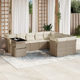 Gartensofa-Set mit 10-teiligen beigen Kissen aus synthetischem Rattan. von , Gartensets - Ref: Foro24-3266848, Preis: 802,99 ...