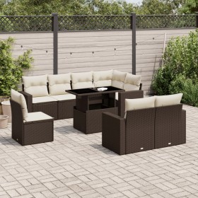 Garden sofa set 9 pieces and brown synthetic rattan cushions by , Garden sets - Ref: Foro24-3267413, Price: 678,35 €, Discoun...