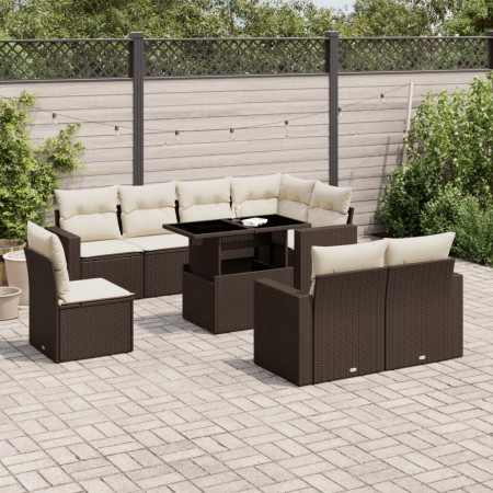 Garden sofa set 9 pieces and brown synthetic rattan cushions by , Garden sets - Ref: Foro24-3267413, Price: 694,83 €, Discoun...