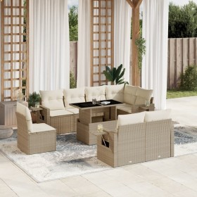 Gartensofa-Set, 9-teilig, mit Kissen, aus synthetischem Rattan in Beige. von , Gartensets - Ref: Foro24-3268038, Preis: 775,4...