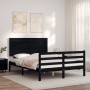 Double bed frame with black solid wood headboard by vidaXL, Beds and slatted bases - Ref: Foro24-3195200, Price: 190,79 €, Di...